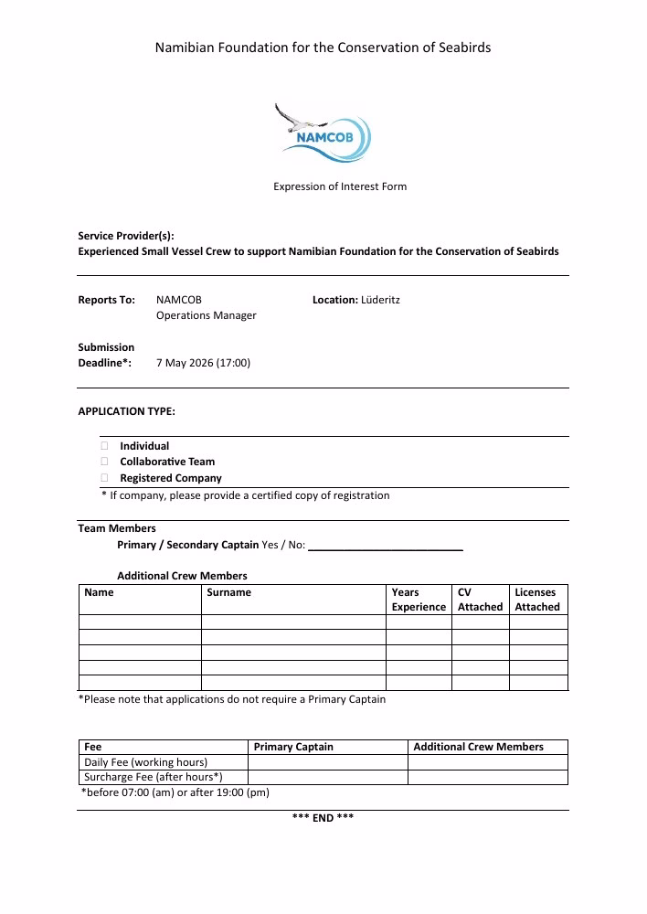 First-page preview of Experienced Small Vessel Crew — Application Form